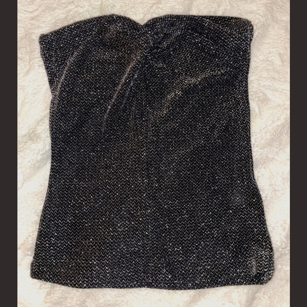 Sparkly black strapless top